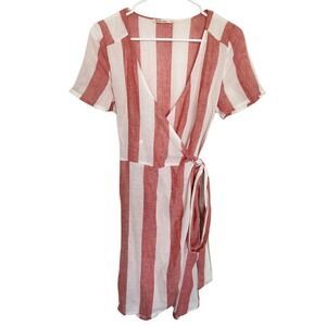 Marine Layer‎ Linen Blend Mini Wrap Striped Dress S Beach Coastal Minimalist